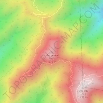 Mappa topografica Modjeska Peak, altitudine, rilievo
