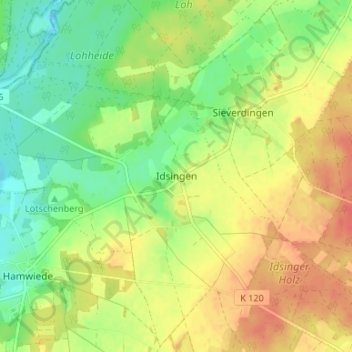Mappa topografica Idsingen, altitudine, rilievo