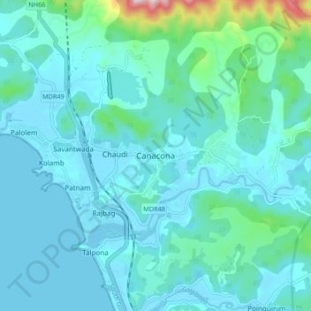 Mappa topografica Canacona, altitudine, rilievo