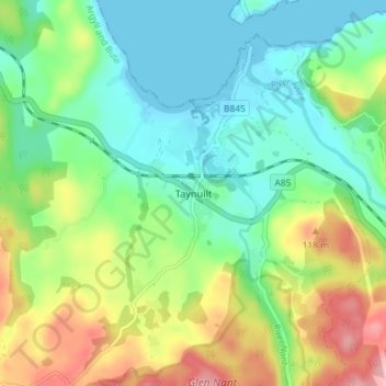 Mappa topografica Taynuilt, altitudine, rilievo