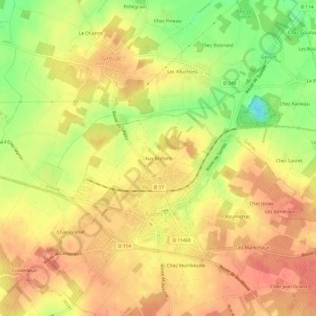Mappa topografica Aux Bretons, altitudine, rilievo