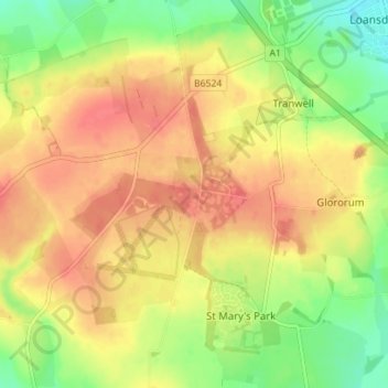 Mappa topografica Tranwell Woods, altitudine, rilievo