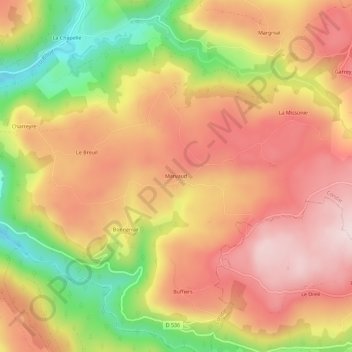 Mappa topografica Marvaud, altitudine, rilievo