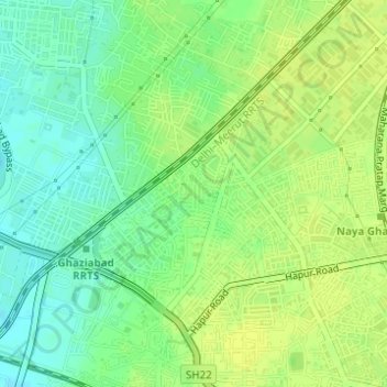 Mappa topografica Patel Nagar, altitudine, rilievo
