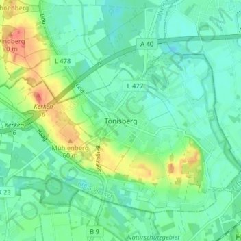 Mappa topografica Tönisberg, altitudine, rilievo