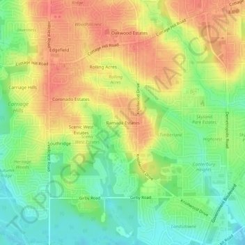 Mappa topografica Ramada Estates, altitudine, rilievo