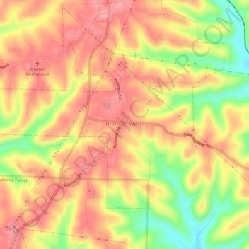 Mappa topografica Lakeview, altitudine, rilievo