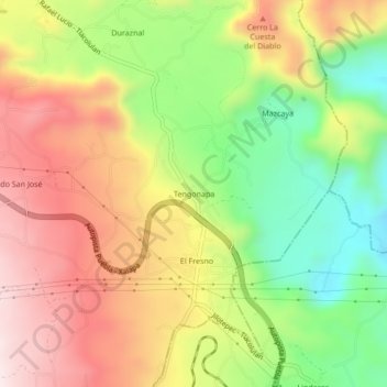 Mappa topografica Tengonapa, altitudine, rilievo