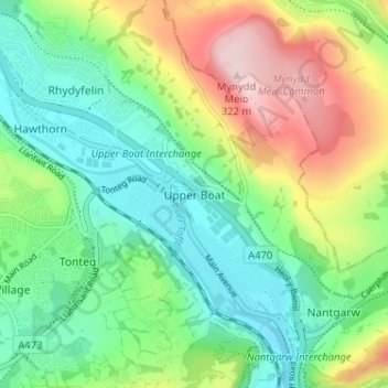 Mappa topografica Upper Boat, altitudine, rilievo