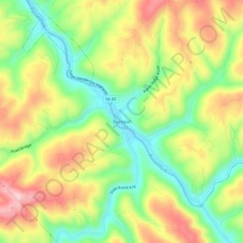 Mappa topografica Birchleaf, altitudine, rilievo