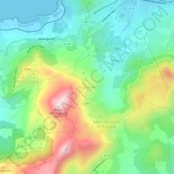Mappa topografica Occiglioni, altitudine, rilievo