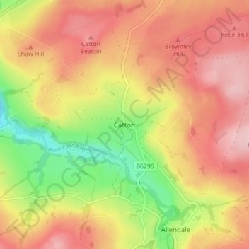 Mappa topografica Catton, altitudine, rilievo