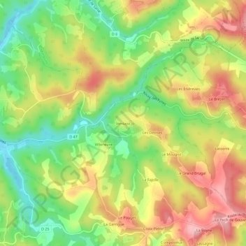 Mappa topografica Ventajol, altitudine, rilievo