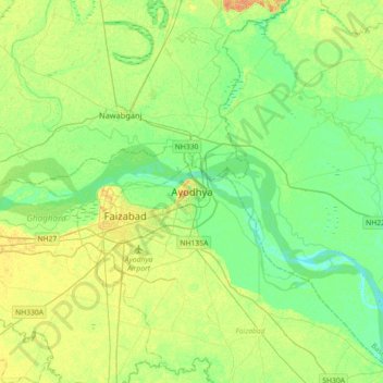 Mappa topografica Ayodhya, altitudine, rilievo