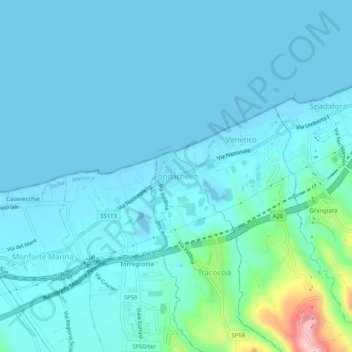 Mappa topografica Fondachello, altitudine, rilievo