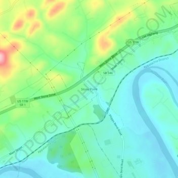 Mappa topografica Stony Point, altitudine, rilievo