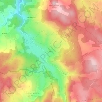 Mappa topografica Bécus, altitudine, rilievo