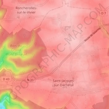 Mappa topografica Bellevue, altitudine, rilievo