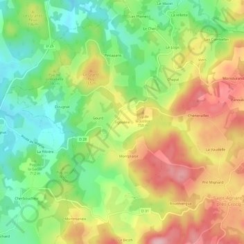Mappa topografica Tigouleix, altitudine, rilievo