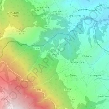 Mappa topografica Gabbiano, altitudine, rilievo