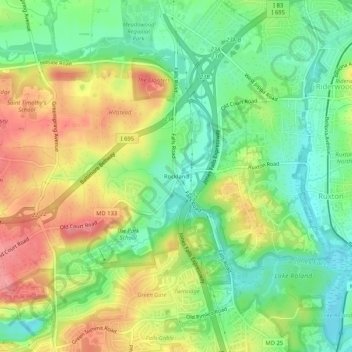 Mappa topografica Rockland, altitudine, rilievo