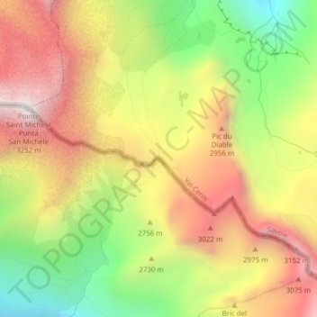 Mappa topografica Col d'Etache, altitudine, rilievo