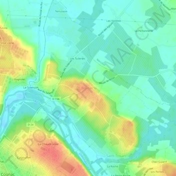 Mappa topografica Boutiers, altitudine, rilievo