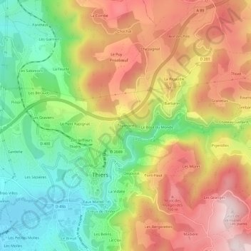 Mappa topografica Tournaire, altitudine, rilievo