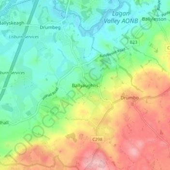 Mappa topografica Ballyaughlis, altitudine, rilievo