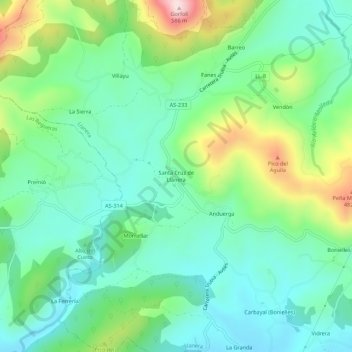 Mappa topografica Santa Cruz de Llanera, altitudine, rilievo