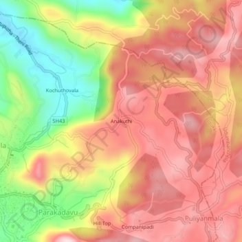 Mappa topografica Anakuthi, altitudine, rilievo