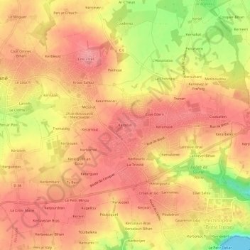 Mappa topografica Kerallan, altitudine, rilievo