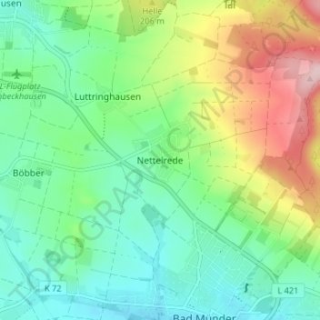 Mappa topografica Nettelrede, altitudine, rilievo
