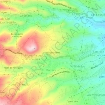 Mappa topografica Balcón de Telde, altitudine, rilievo