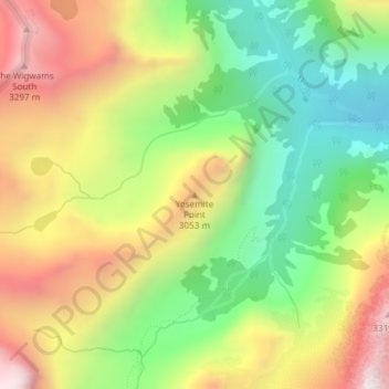 Mappa topografica Yosemite Point, altitudine, rilievo