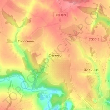 Mappa topografica Обухово, altitudine, rilievo