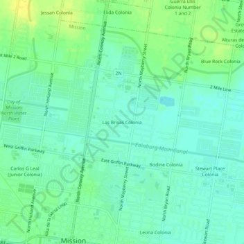 Mappa topografica Las Brisas Colonia, altitudine, rilievo