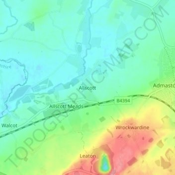 Mappa topografica Allscott, altitudine, rilievo
