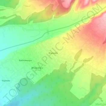 Mappa topografica Bhaūwāla, altitudine, rilievo