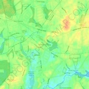 Mappa topografica Winslows Crossing, altitudine, rilievo