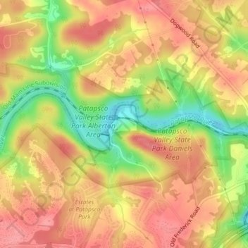 Mappa topografica Daniels, altitudine, rilievo