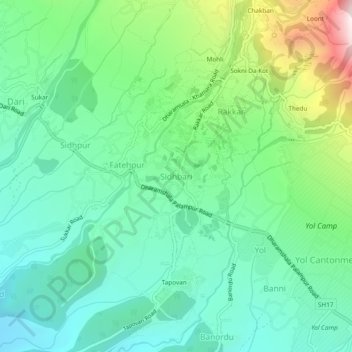 Mappa topografica Sidhbari, altitudine, rilievo
