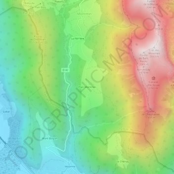 Mappa topografica Plan Montmin, altitudine, rilievo