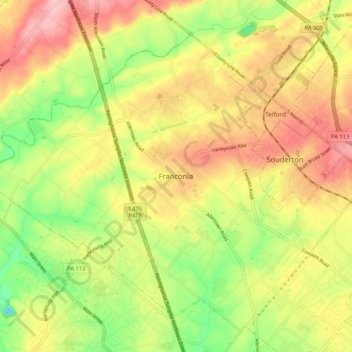 Mappa topografica Franconia, altitudine, rilievo