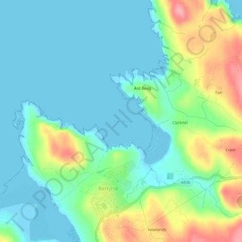 Mappa topografica Farr Bay, altitudine, rilievo