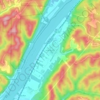 Mappa topografica Long Reach, altitudine, rilievo