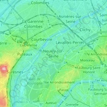 Mappa topografica Neuilly-sur-Seine, altitudine, rilievo