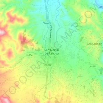 Mappa topografica San Martín de Pangoa, altitudine, rilievo