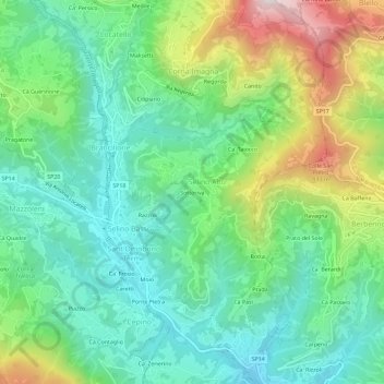 Mappa topografica Sottoriva, altitudine, rilievo