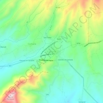 Mappa topografica Cascano, altitudine, rilievo